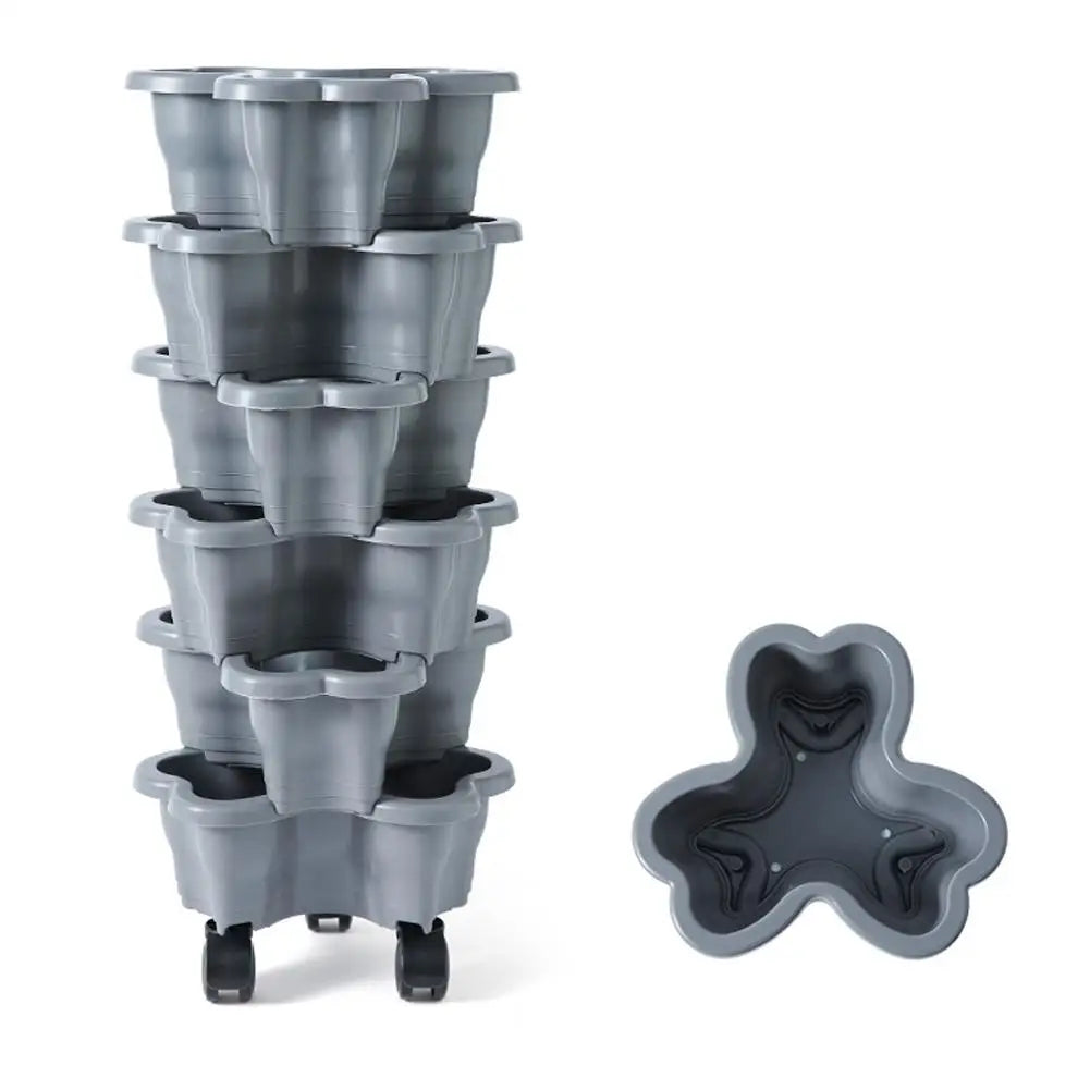6-Tier Stackable Vertical Planter Tower with Wheels