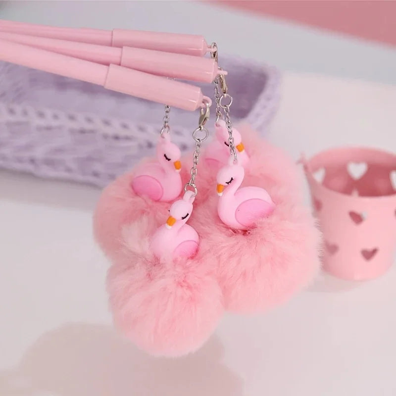 Pink Flamingo Plush Gel Pen – Kawaii School Writing Pen for Girls