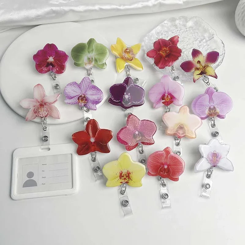 Flower Acrylic Bag Charm | Alligator Clip Retractable ID Holder