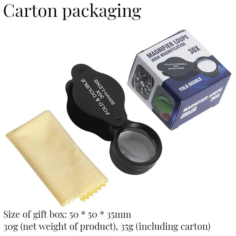 30X Folding Jewelry Loupe – 30mm Optical Glass Magnifier