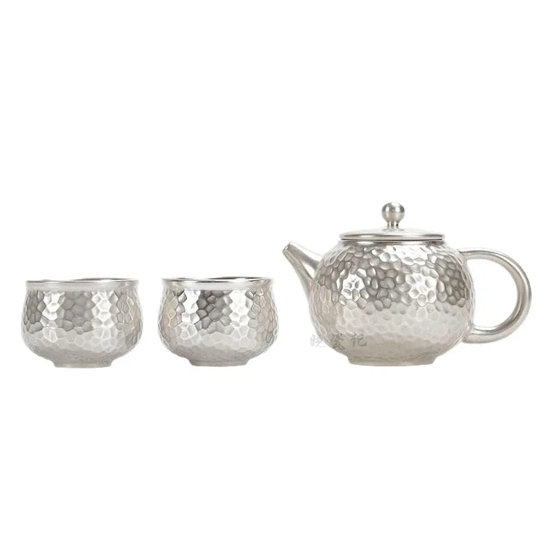 Silver-Plated Kung Fu Tea Set – Ceramic Teapot & 2 Cups