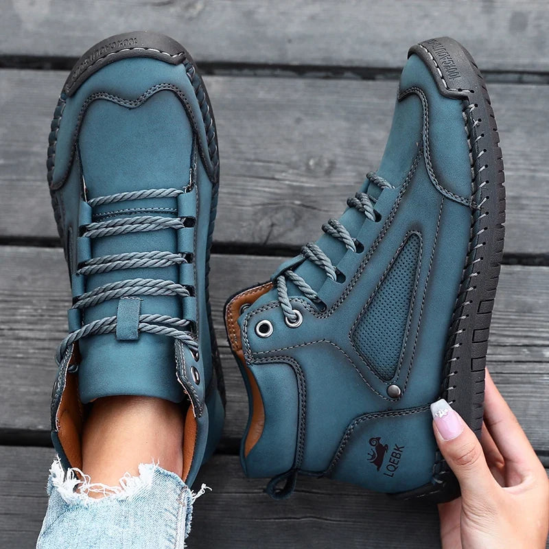 AZGB Women's High-Top Leather Casual Loafers | Nude Retro Boots