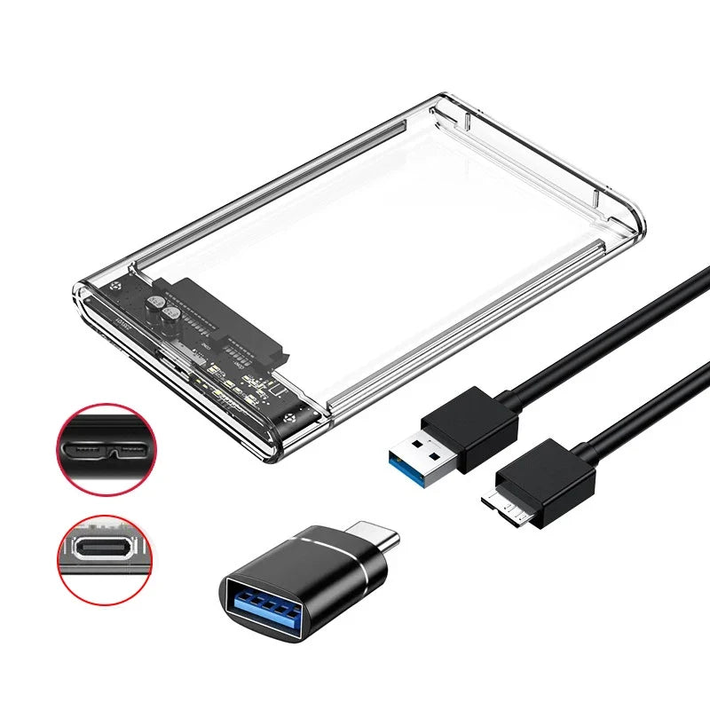 Transparent HDD Case Enclosure SATA USB 3 0 Type-c 1 UASP Clear Hard