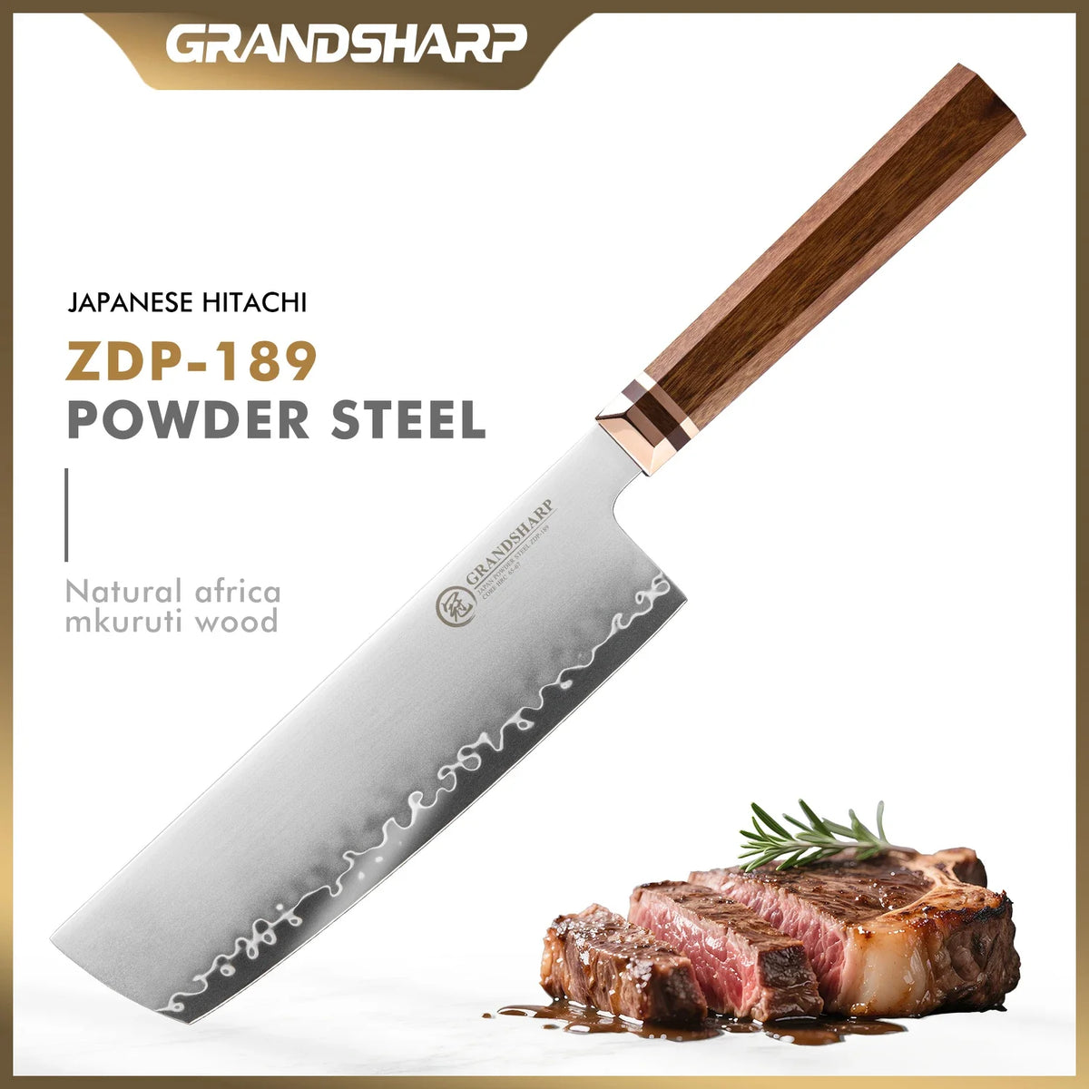 Grandsharp 7.5" Nakiri Knife ZDP-189 Steel | Mkuruti Wood Handle