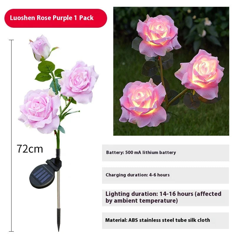 LED Solar Simulation Roselle Rose Flower Lamp Outdoor Waterproof