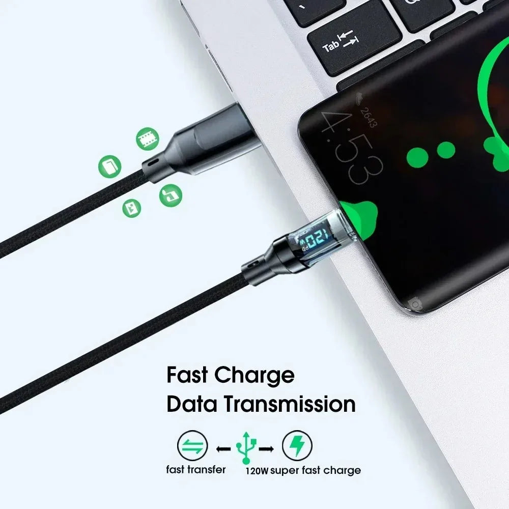 120W USB-C to USB-C Fast Charging Cable with LED Display
