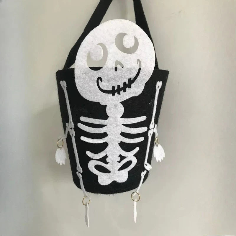 Halloween Theme Candy Bucket Bag Portable Basket Kids Trick Supports