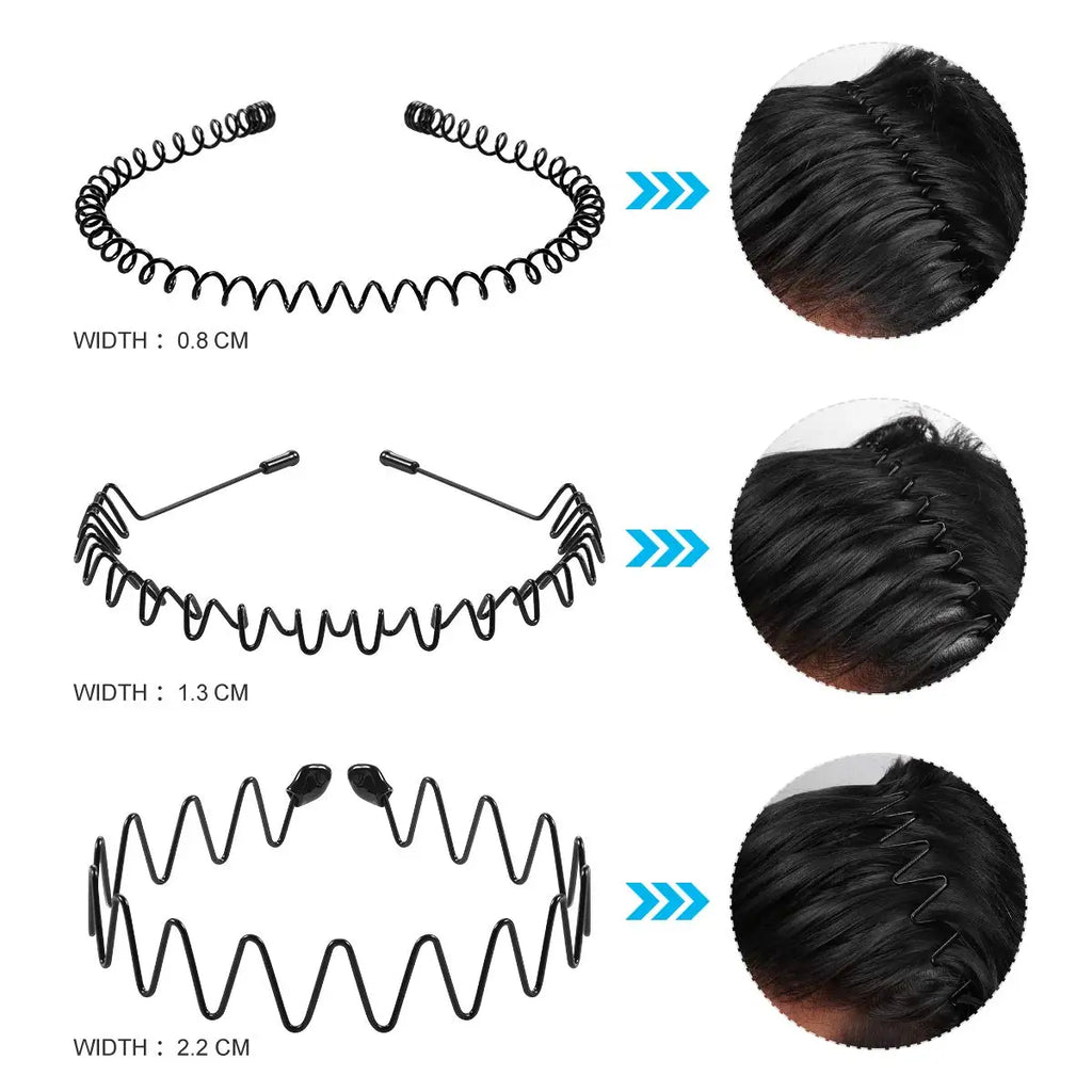 Fashion Metal Hair Band Men Women Unisex Black Waved Head Hoop Sports