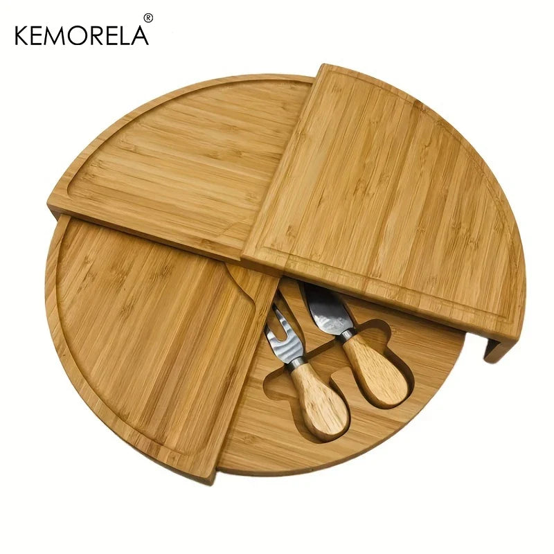 KEMORELA Wooden Cheese Board Set with Drawer & Cutlery Tools