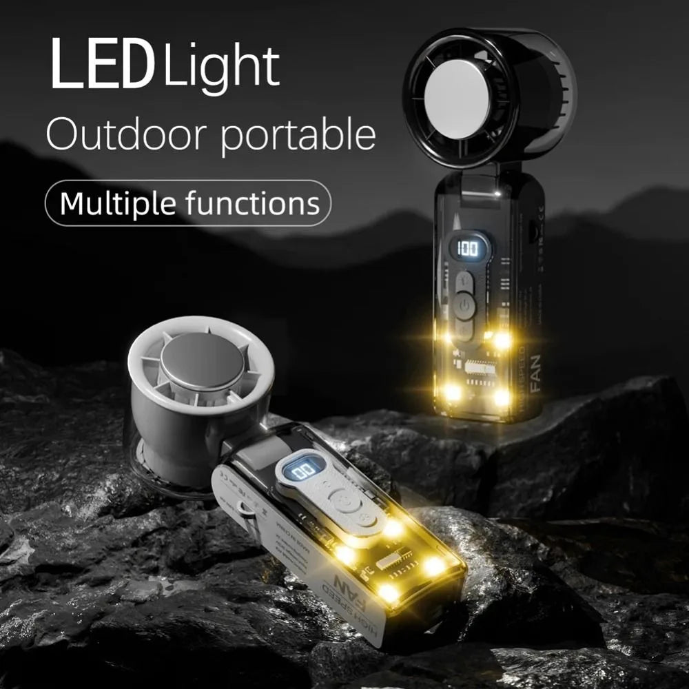 Foldable Mini Turbo Fan – 100 Speeds, LED Display, 12H Battery