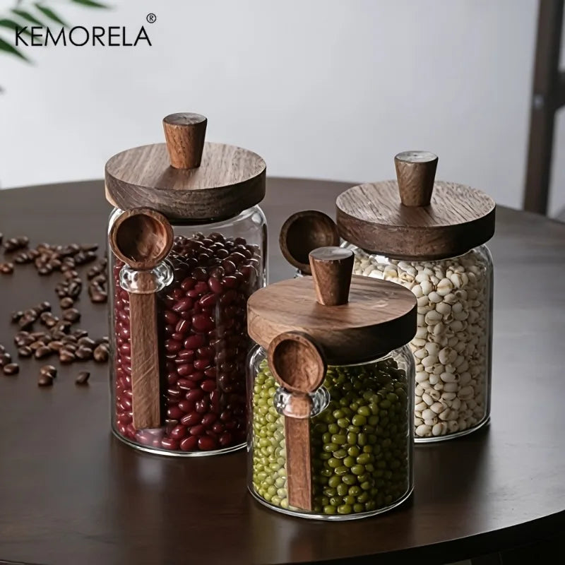 Glass Sealed Storage Jar with Spoon | Coffee, Spice & Grain