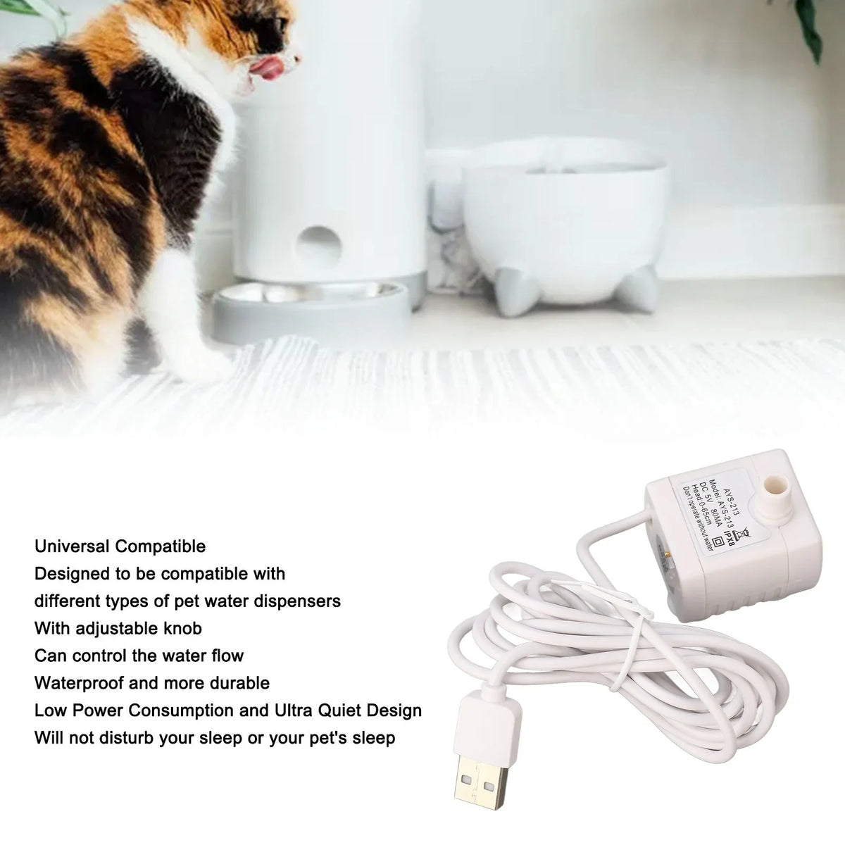 Pet Water Fountain Pump 5V USB Powered Removable Adjustable DC