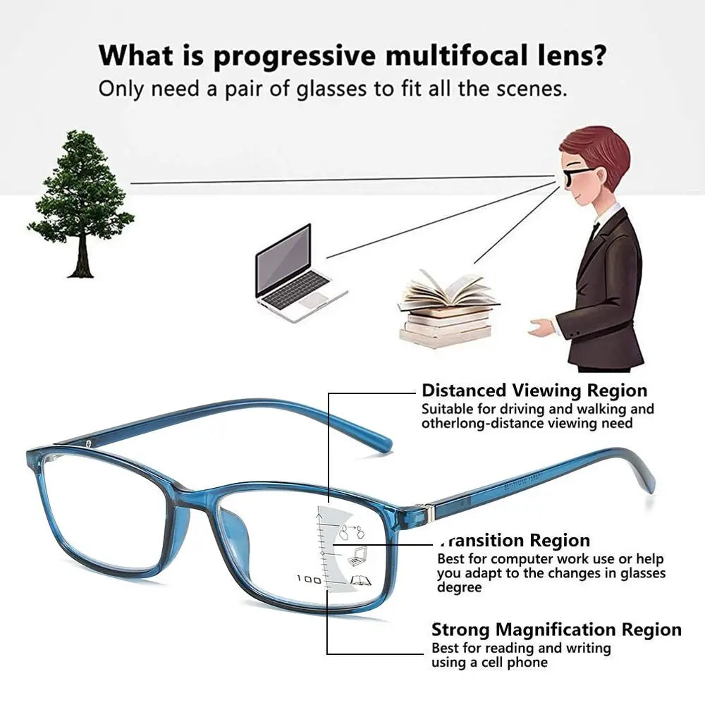 Retro Progressive Multifocal Reading Glasses Anti-Blue Light