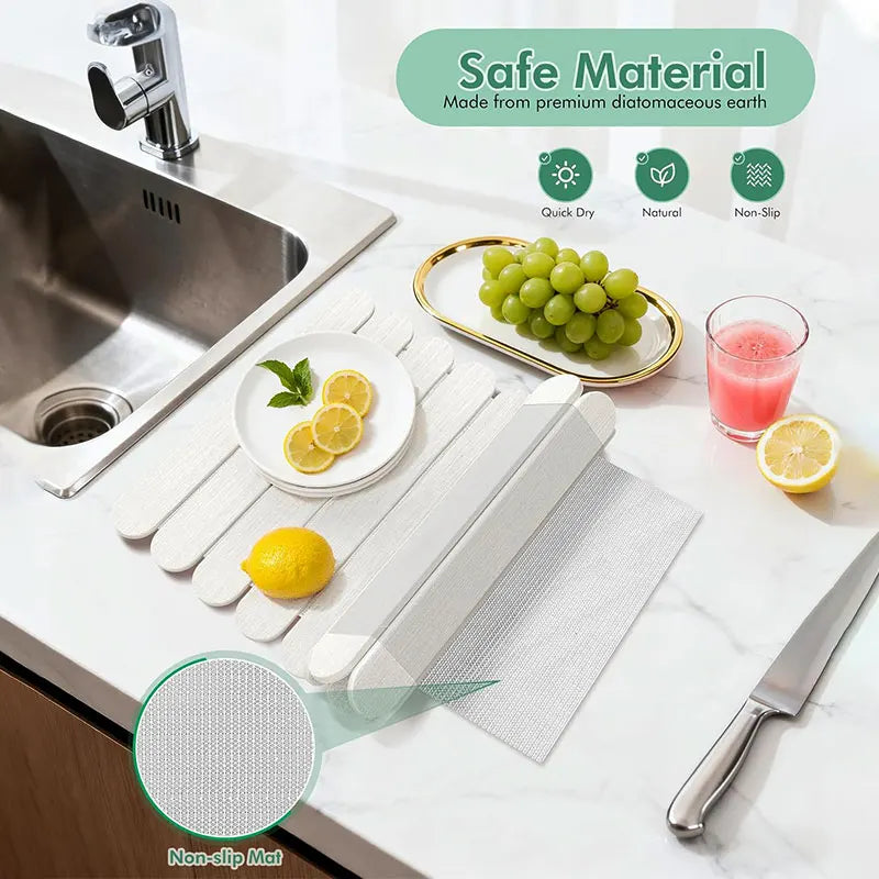 Roll-Up Diatomite Dish Drying Mat – Quick Dry & Non-Slip