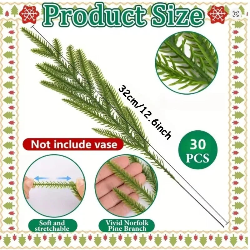 30 Faux Norfolk Pine Branches – Holiday & Christmas Vase Décor