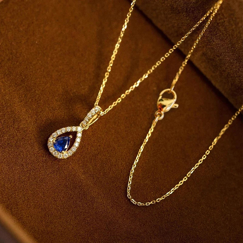 Huitan Teardrop Pendant Necklace – Blue Cubic Zirconia