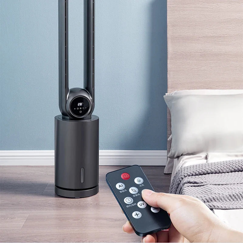 Water-Cooled Bladeless Tower Fan with Remote Control & Timer