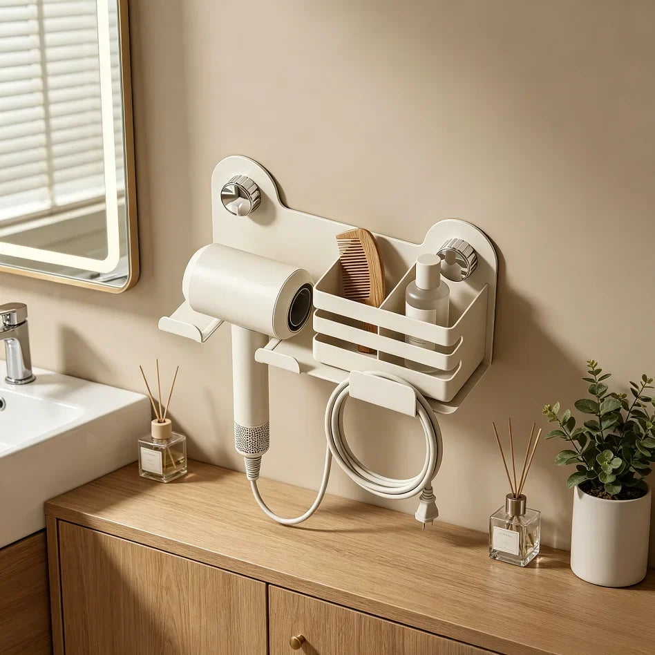 Punch-Free Wall Mount Hair Dryer Holder – Suction Cup Rack
