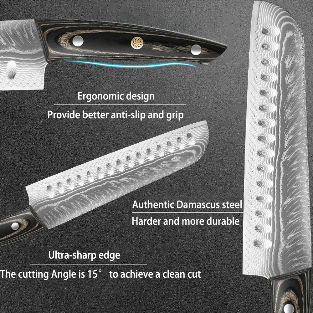Damascus Steel Kitchen Knife Set – Sharp, Solid Wood Handle