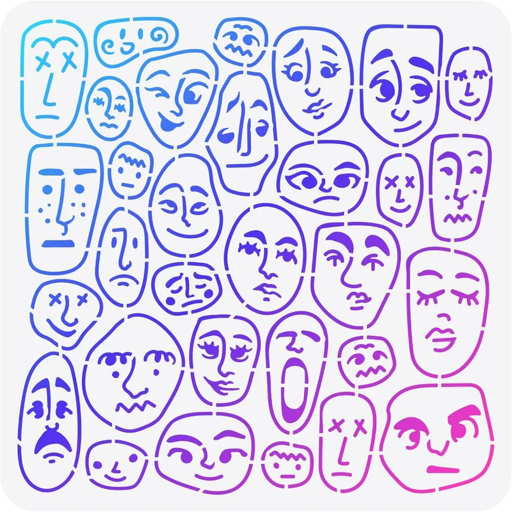 Boho Portrait Stencil 11.8" – Abstract Face Drawing Template