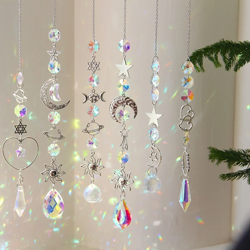 Crystal Wind Chime Love Heart Moon Sun Catcher Hanging Pendant Dream
