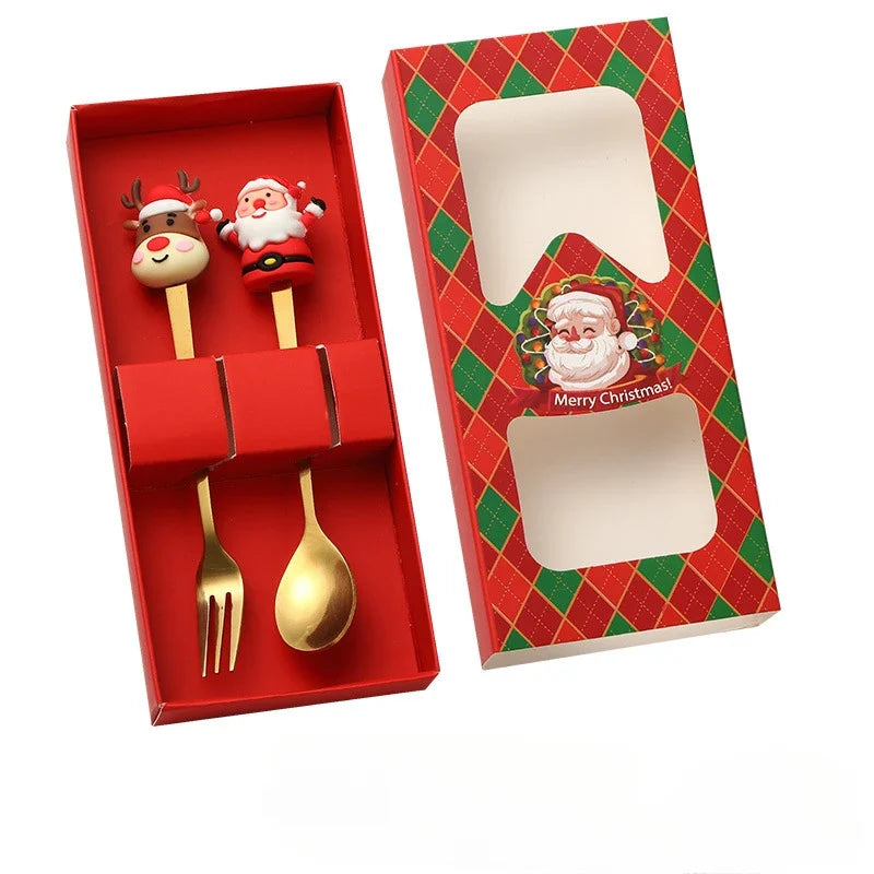 1 2 4 Fancy Christmas Cartoon Doll Sets Stainless Steel Tableware