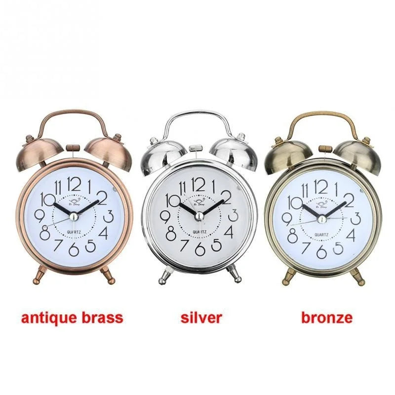 Vintage Retro Dual Bell Alarm Clock – Silent & Night Light
