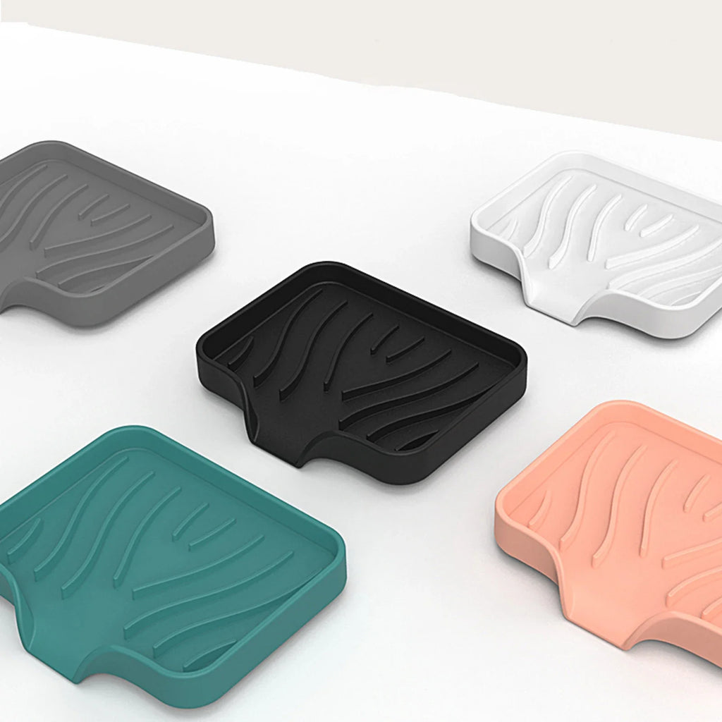 1-Pack Silicone Drain Soap Box Kitchen Bathroom Anti-slip Sink Tray