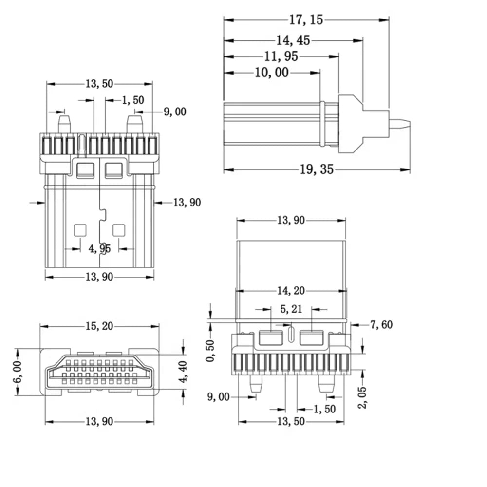 Gold-Plated 19-Pin HDMI Male Solder Connector | 10 or 50 Pack