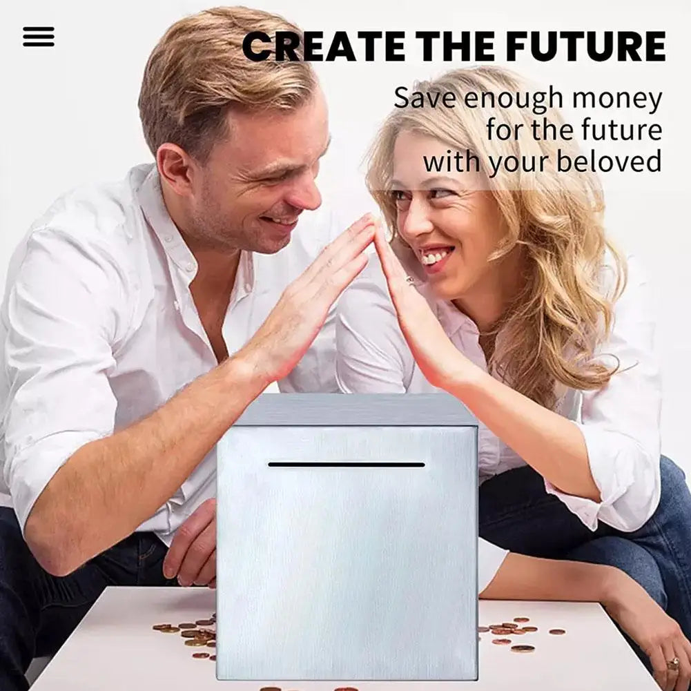 Stainless Steel Piggy Bank – Large Capacity Coin & Money Safe Box