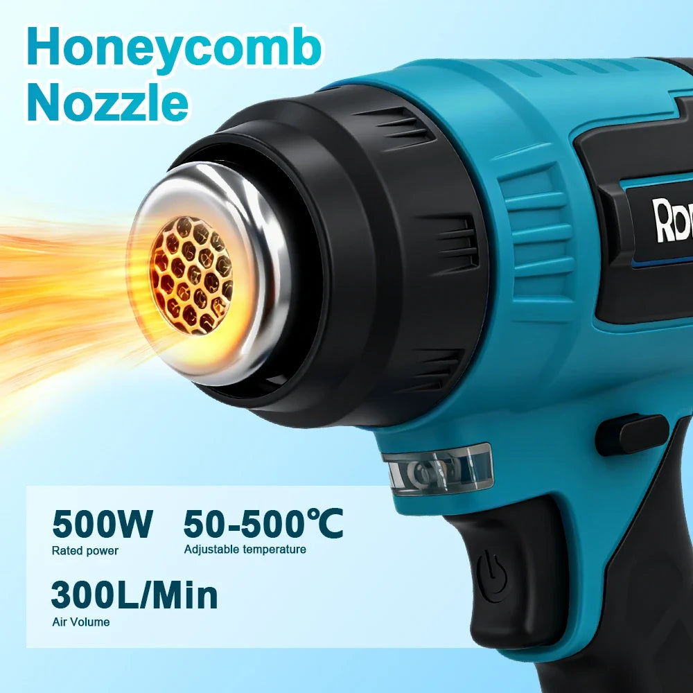 21V Cordless Hot Air Gun 500W 3 Nozzles – Fits Makita Battery