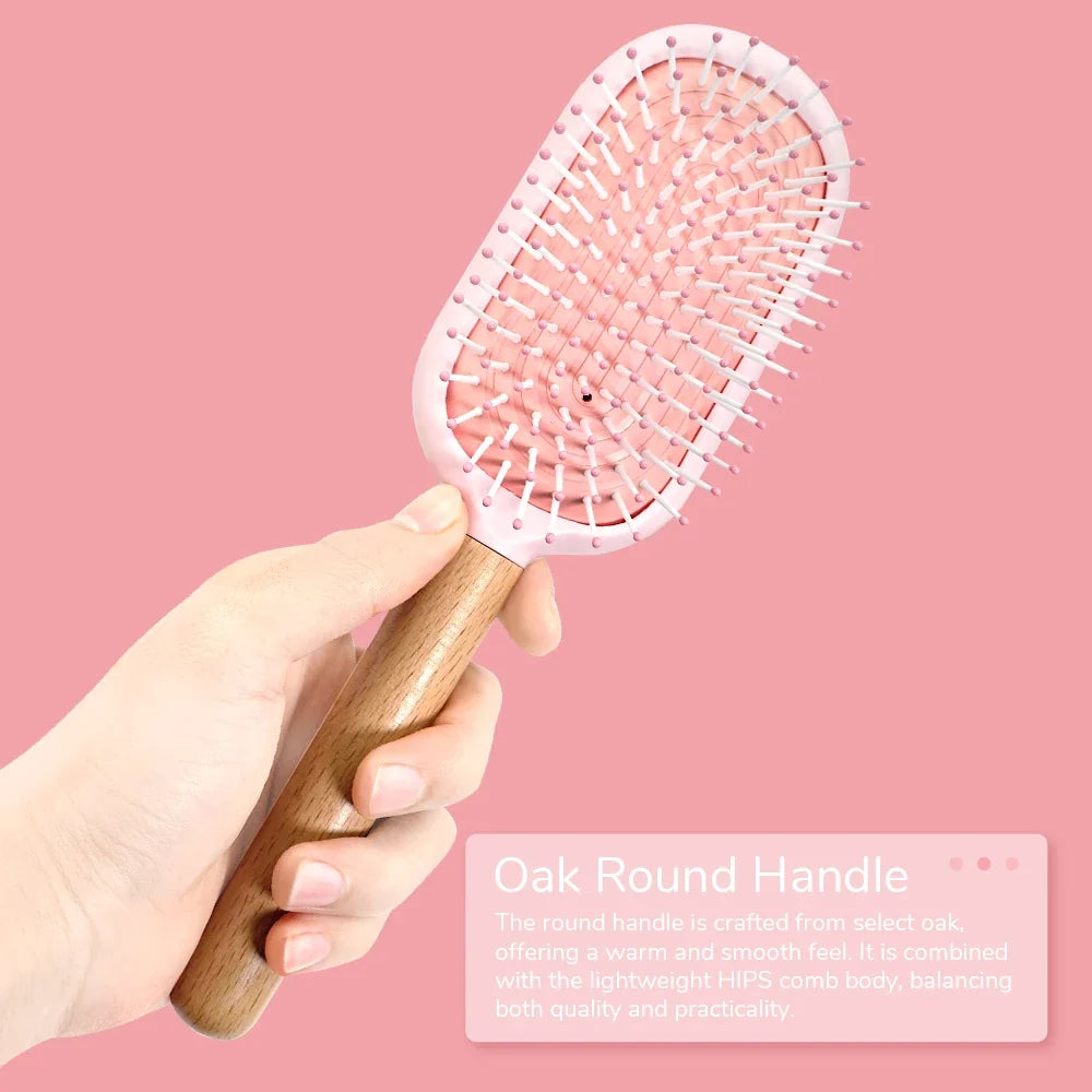 Pastel Air Cushion Hair Brush – Oak Wood Handle & Soft Bristles