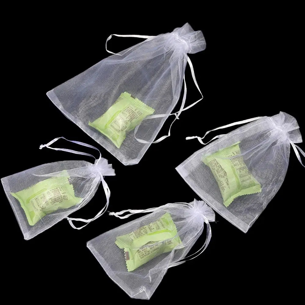 White Organza Drawstring Gift Bags 25/50 Pack – Party Pouches