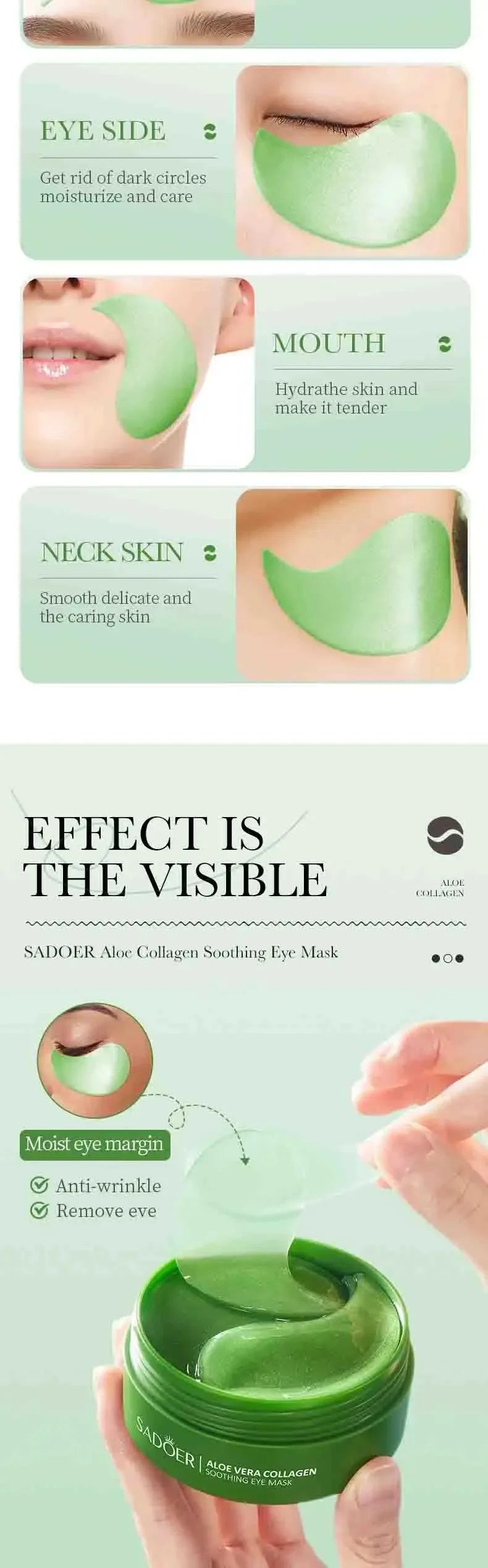 REAROYA Aloe Vera Collagen Eye Masks 60pcs – Hydrating Patches