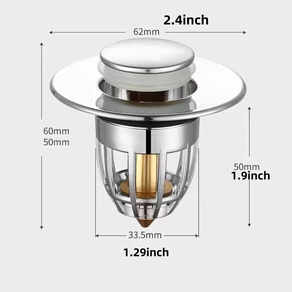 Chrome Pop-Up Sink Drain Stopper with Hair Catcher Filter