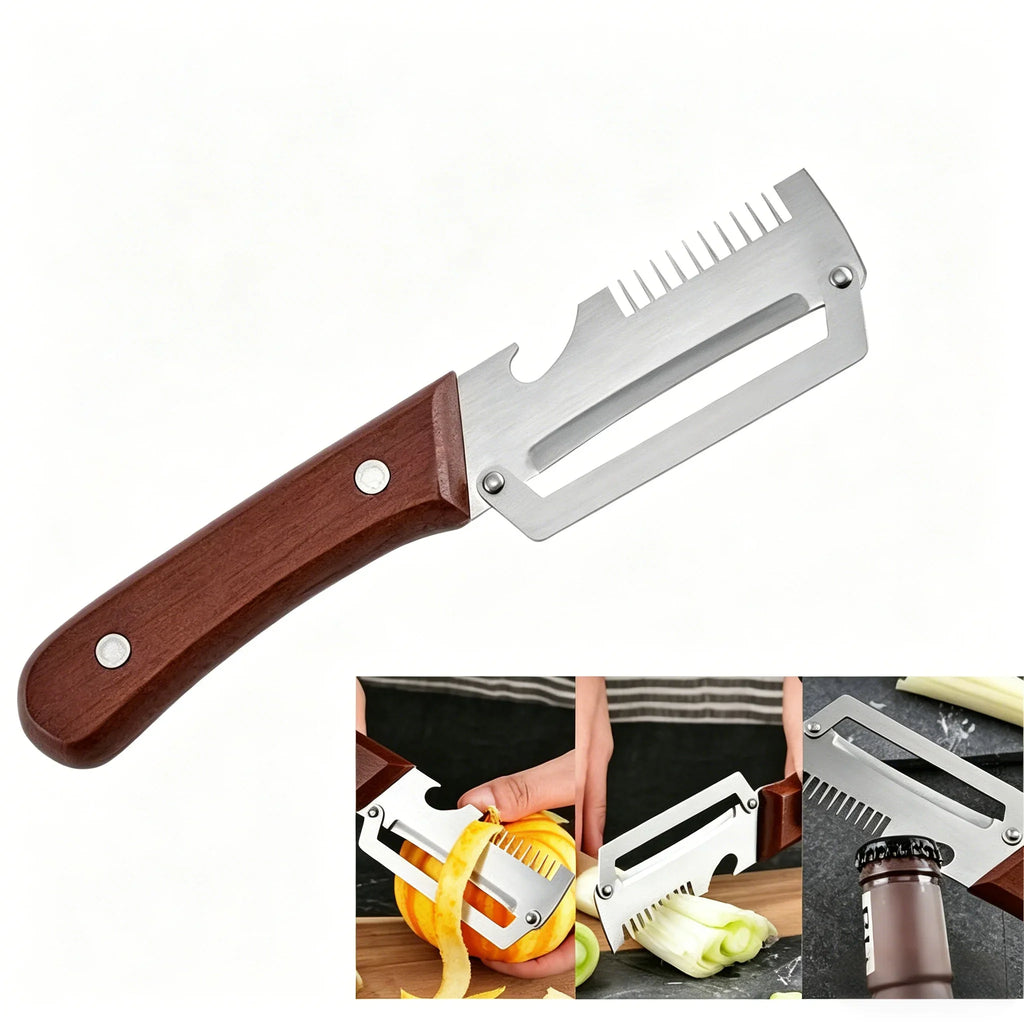 3-in-1 Stainless Steel Vegetable Peeler with Wooden Handle