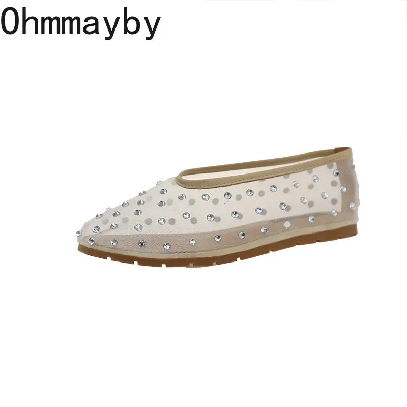 Crystal Mesh Women's Ballet Flats – Slip-On Dress Loafers