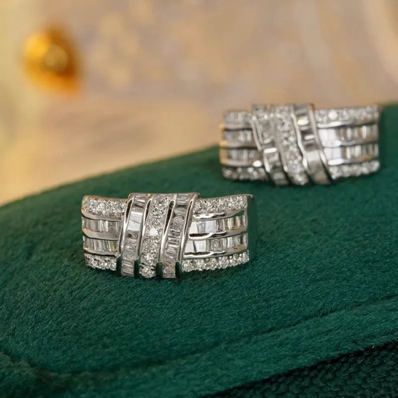 Huitan Silver Hoop Earrings – Cubic Zirconia Women's Jewelry