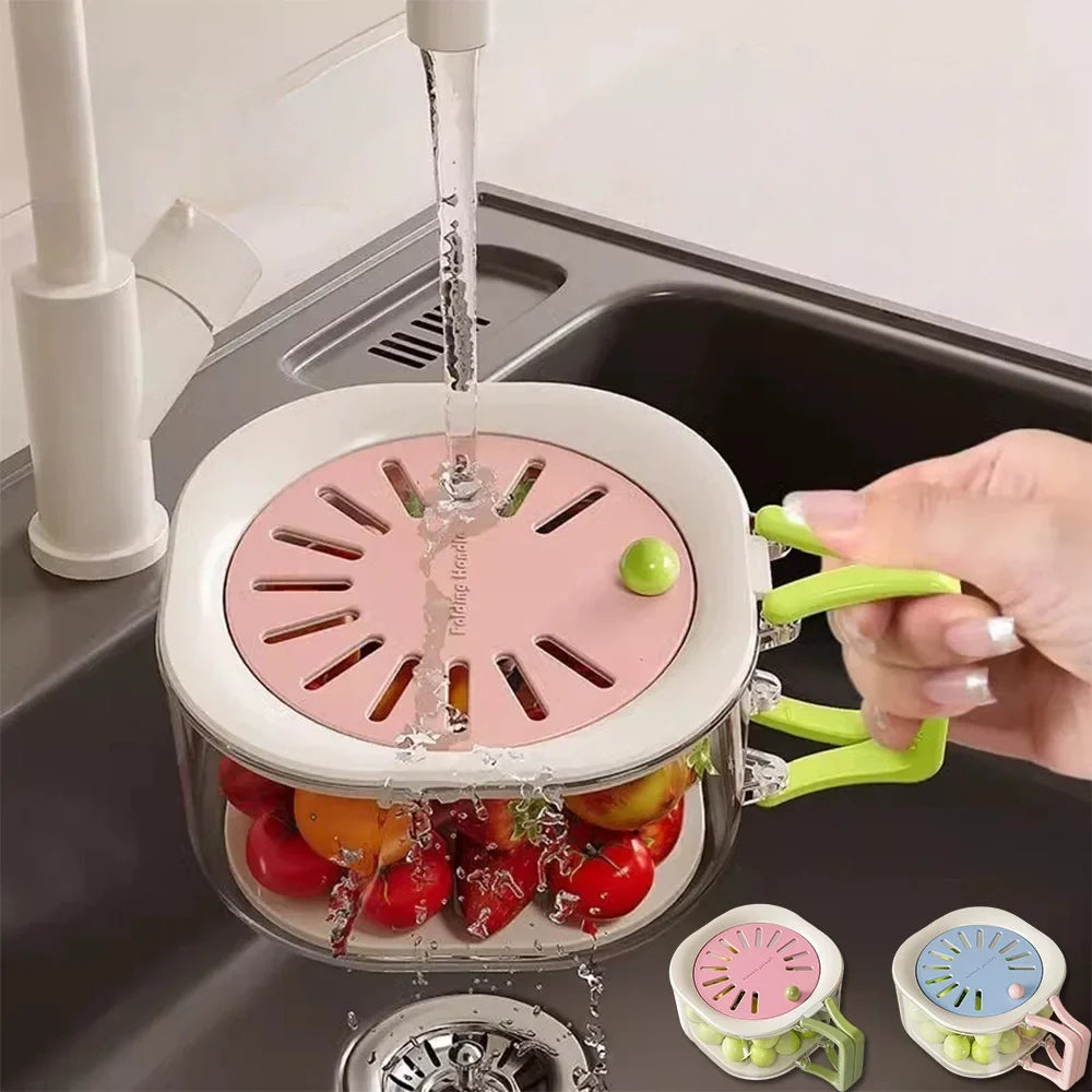 2-Layer Kitchen Colander & Fruit Strainer Bowl with Lid