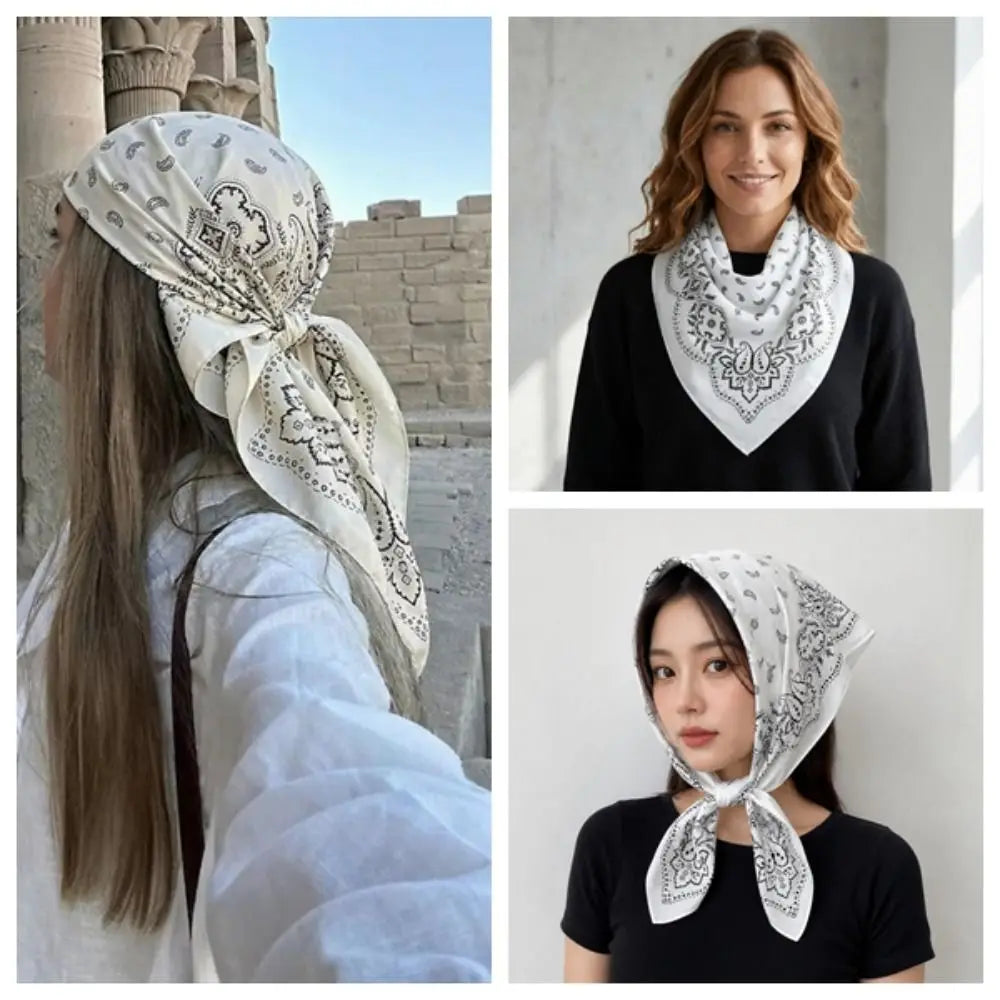 Y2K Cashew Flower Print Square Scarf – Hair Headband Accessory