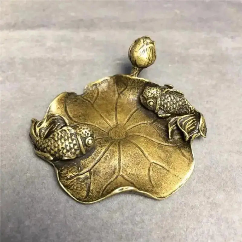 Brass Goldfish Lotus Leaf Incense Holder & Desktop Sculpture