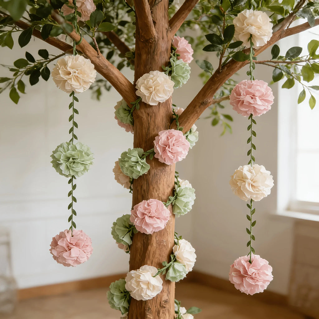 50pcs Paper Flower Table Runner & Pom Pom Garland Party Decor