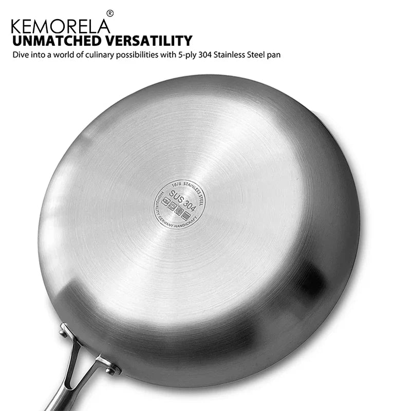 KEMORELA 3-Piece 304 Stainless Steel Non-Stick Frying Pan Set
