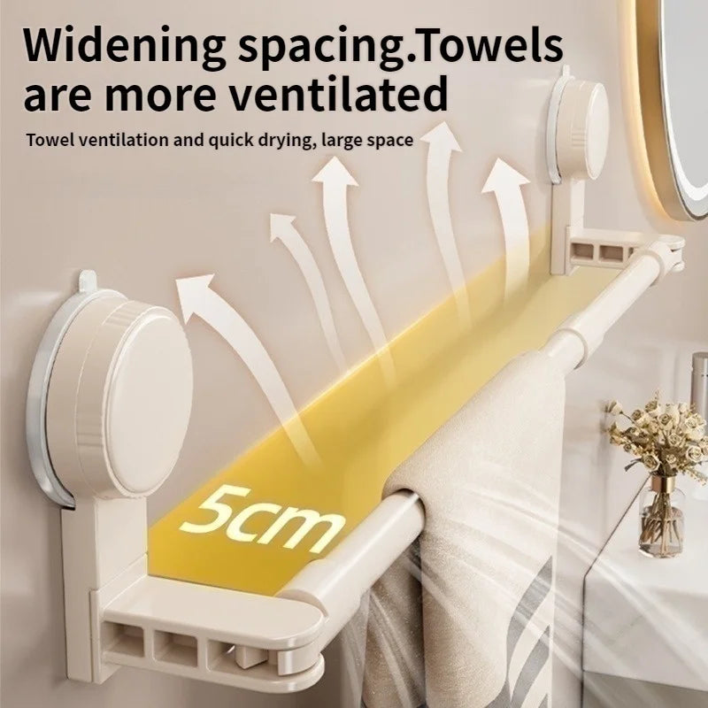 No-Drill Extendable Suction Towel Bar – Bathroom Shelf Rack