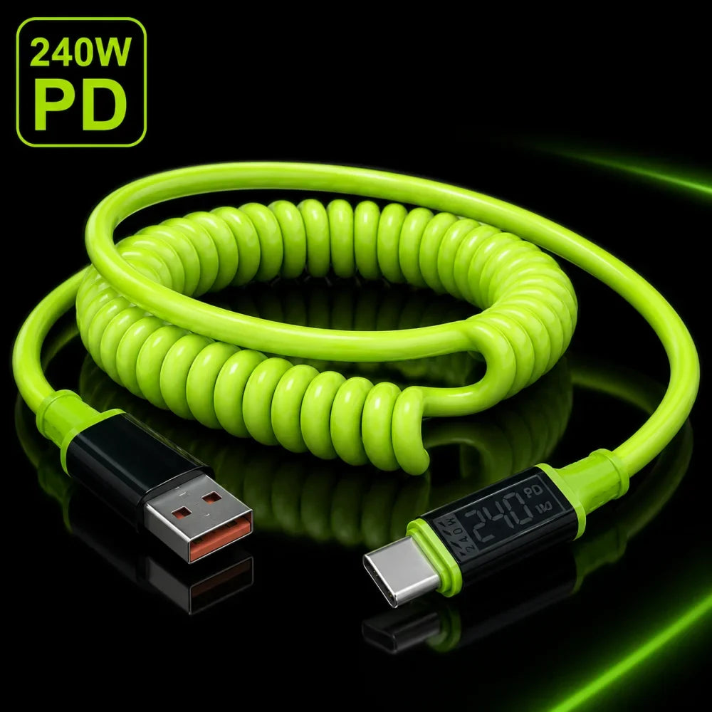 240W Retractable USB-C to USB-C Fast Charging Cable 6A