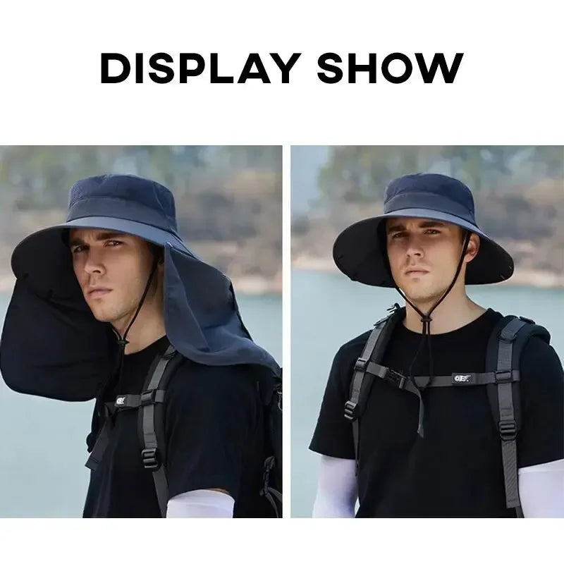 Men's Wide Brim Fishing Hat with Neck Flap | UV Sun Cap