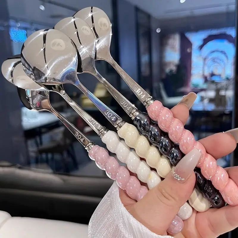 2026 304 Stainless Steel Spoon Girl Pearl Five-color Imitation