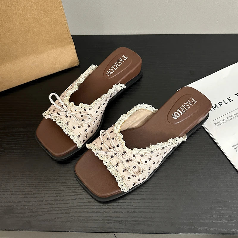 Women's Butterfly-Knot Wedge Slides – Open Toe Summer Sandals