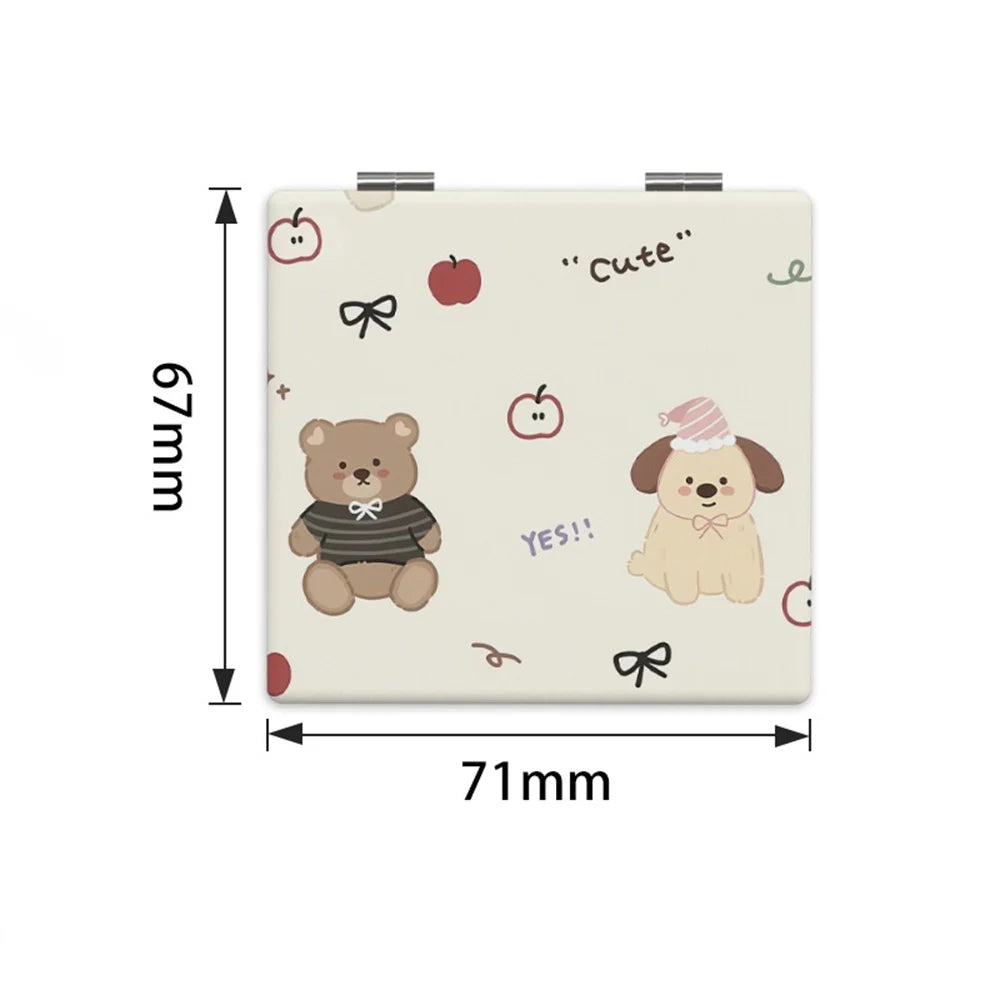 Double-Sided Folding Pocket Mirror – Cute Puppy Bear Design