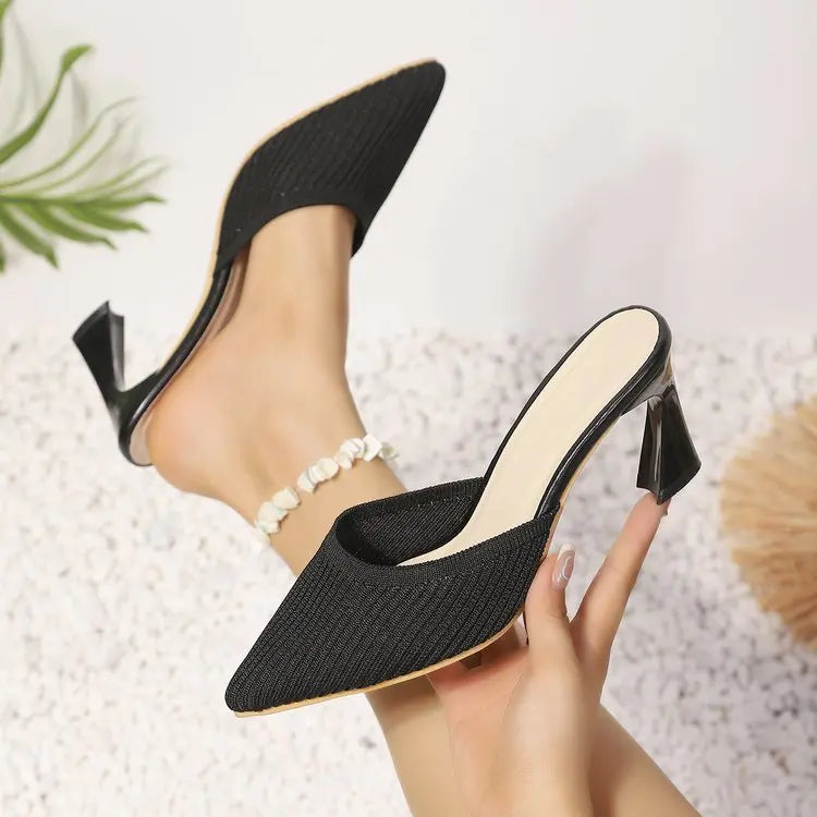 Women's Knit Pointed Toe High Heel Mules – Slip-On Weave